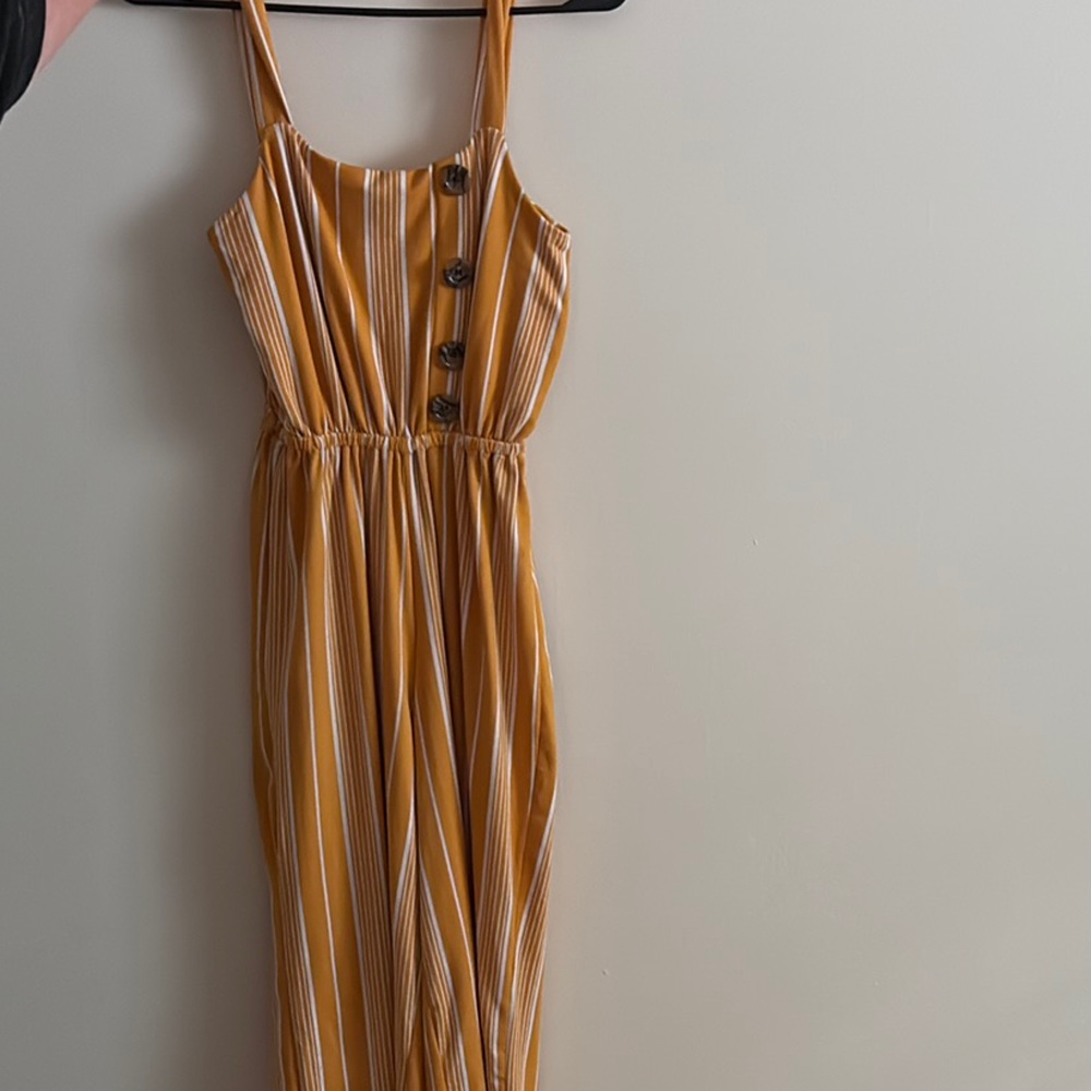 Striped Mustard Jumpsuit with Button Detail